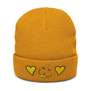 Hearts and Smilies Kiss Embroidered Ribbed Knit Beanie