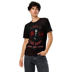 Gloves Up Guns Down Strength-Honor-Discipline Men's Red and Black Fade Tee