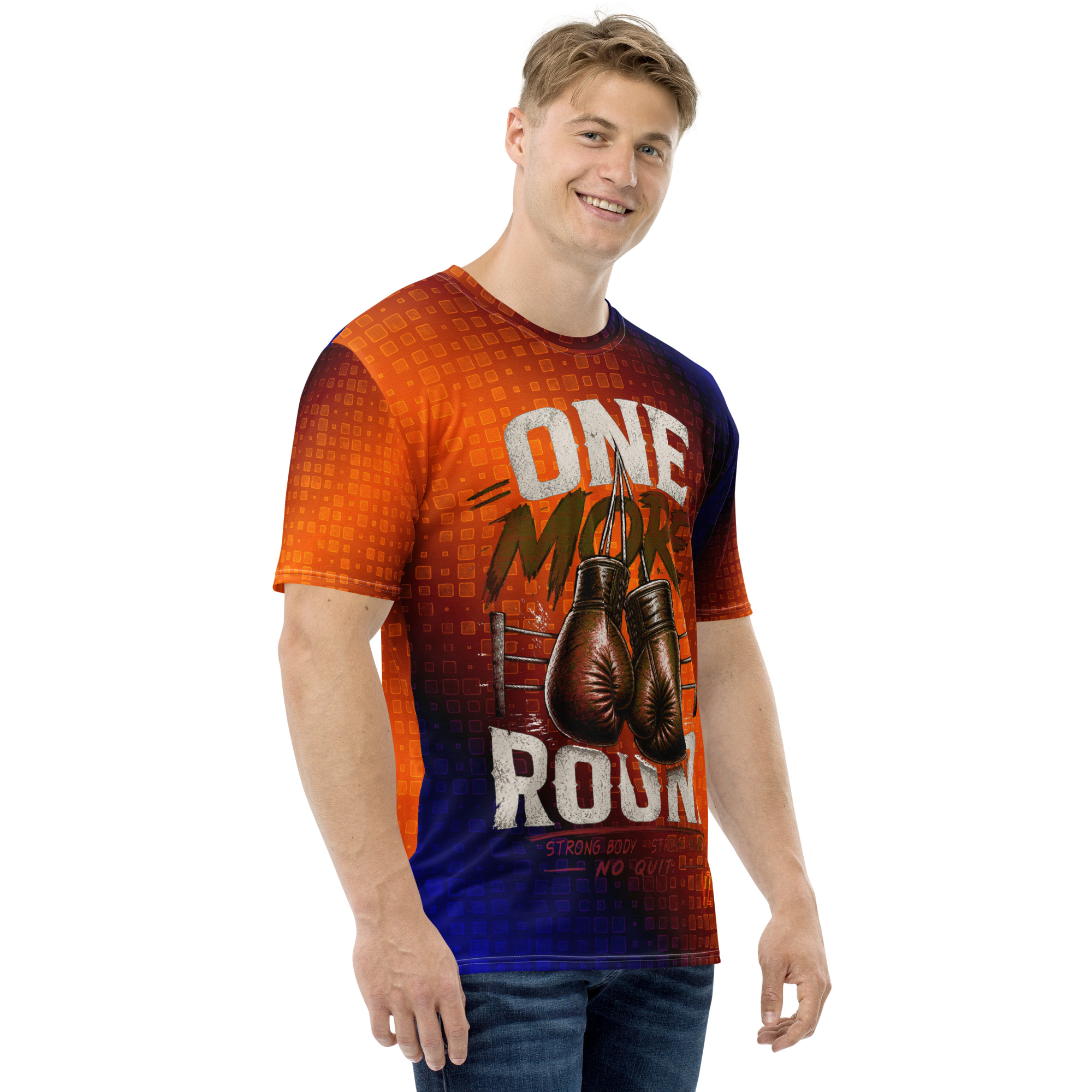 all-over-print-mens-crew-neck-t-shirt-white-right-6a45309a936c8.jpg Men's boxing-themed T-shirt with gloves graphic, vibrant red and blue colors.