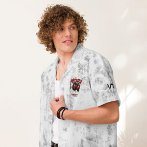 One More Round Boxing Gloves White Grey Button Down Shirt