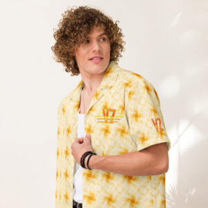 VZ Men's Orange Pattern Button Shirt
