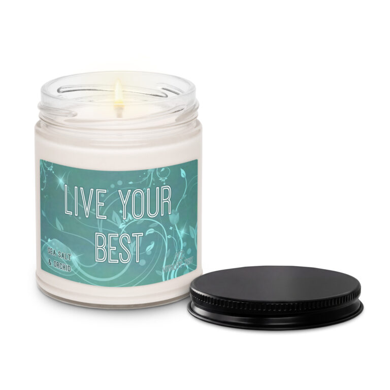 all natural sea salt and orchid scented soy candle for meditation, spa, and yoga