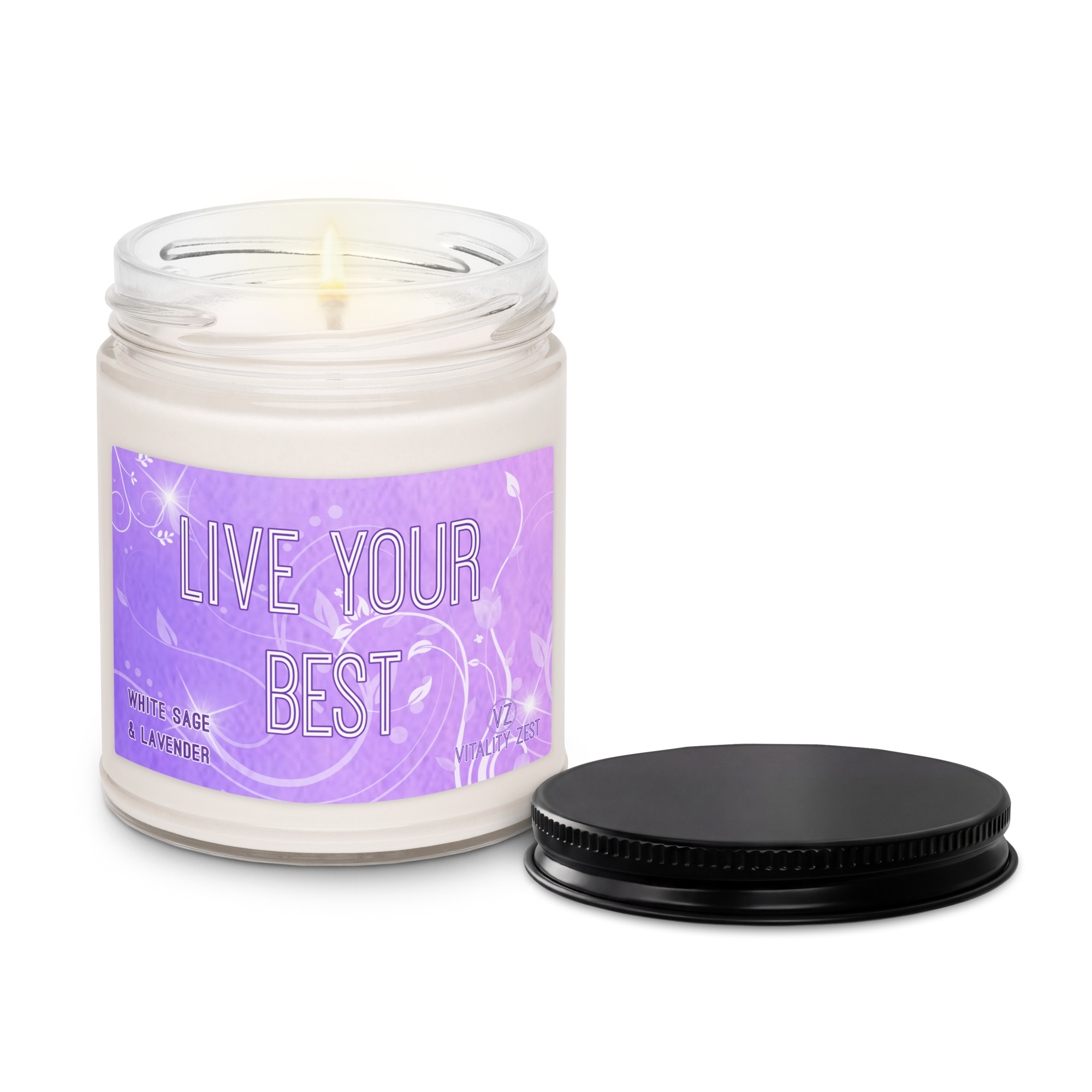 peaceful white sage and lavender scented all natural soy candle for relaxation and meditation