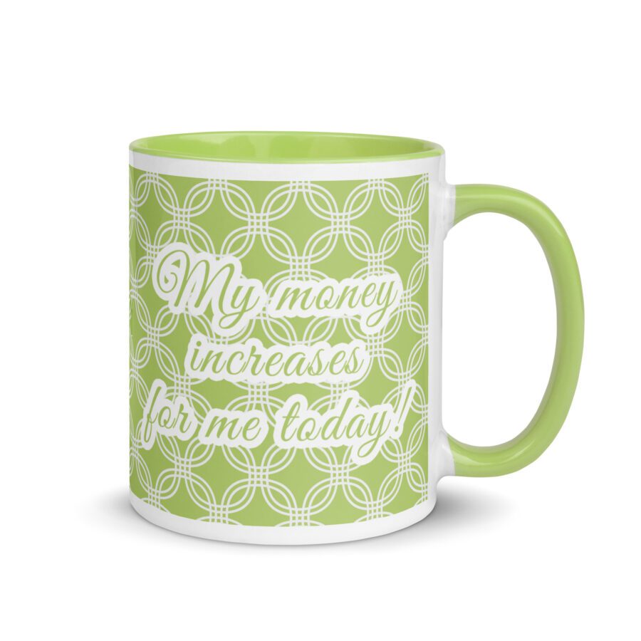 white-ceramic-mug-with-color-inside-green-11-oz-right-6aa541f4497a5.jpg white and lime green coffee mug with positive affirmations